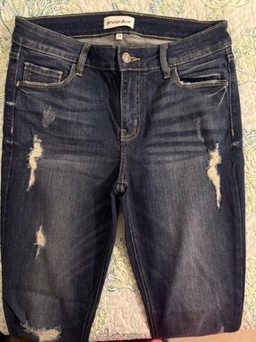 Studio Blue Dark Wash Distressed Skinny Jeans